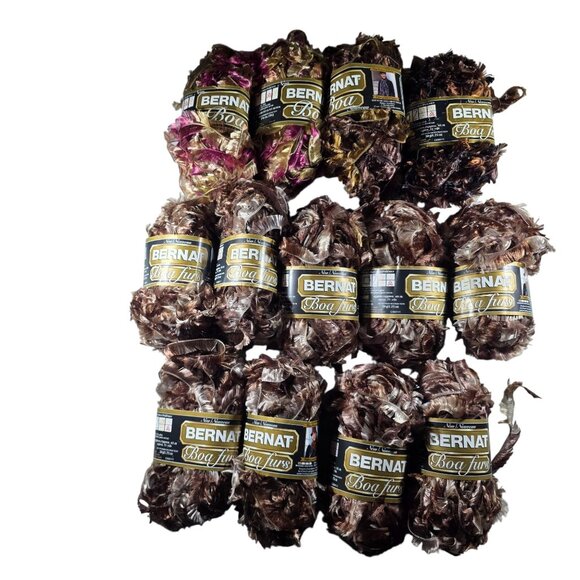Bernat Boa Furs Yarn Lot Of 13 Skeins Polyester Brown Pink Multicolor craft - Picture 1 of 8